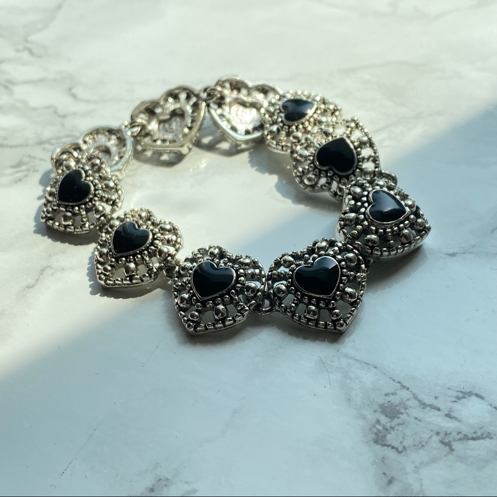 Vintage heart rhinestone silver gem bracelet